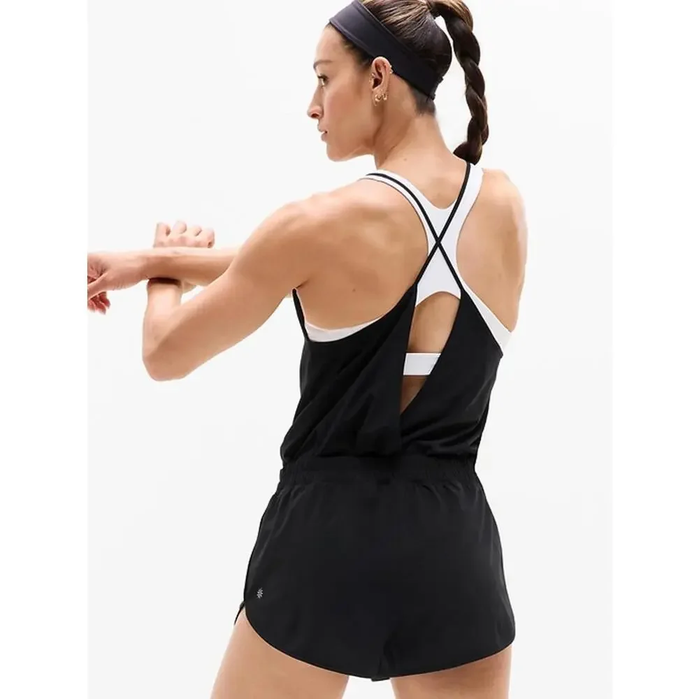 Athleta Speedwork Black Crossover Strap Featherweight Built in Brief Romper XXS - Picture 1 of 7